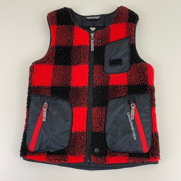 Obermeyer Other - Obermeyer Vest Kid's Size 6 Red Black Plaid Sherpa Full Zip Outdoor Ski Children